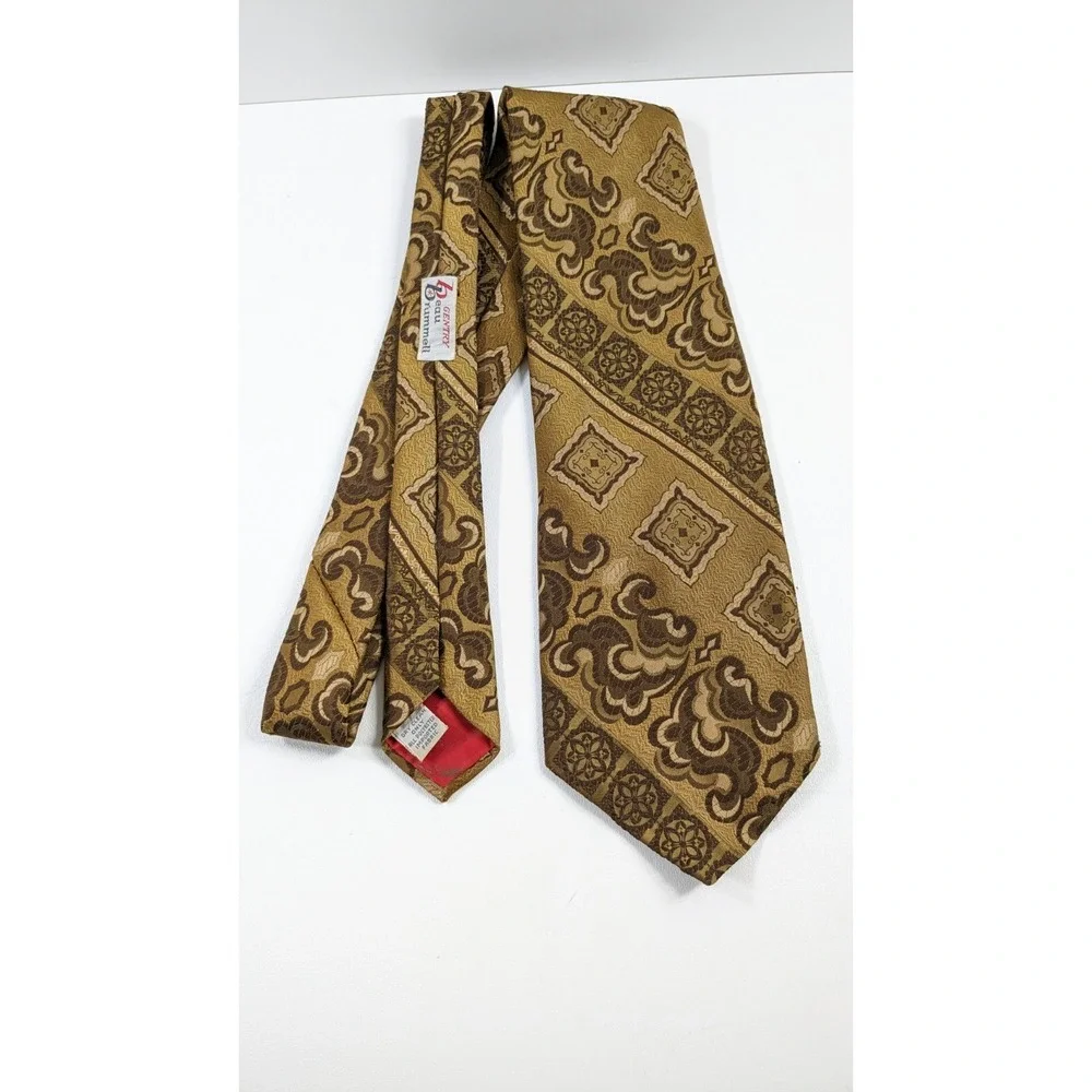 Beau Brummell Gentry Vintage Wide Tie Olive Green Brown Geometric Paisley